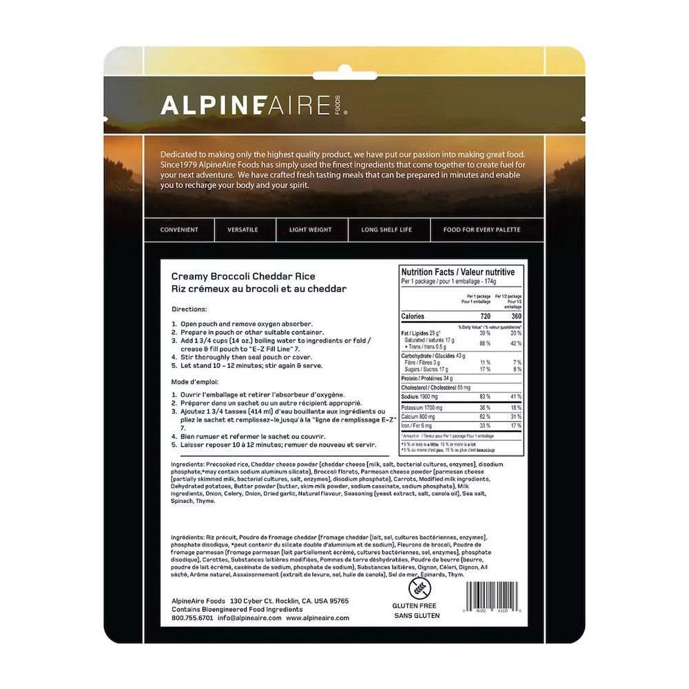 Alpine Aire Creamy Broccoli Cheddar Rice Freezedried Meal