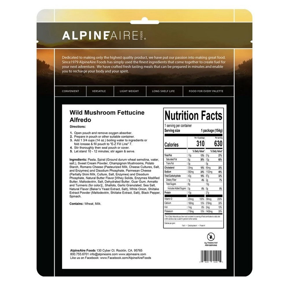 Alpine Aire Wild Mushroom Fettucine Alfredo Freeze-Dried Meals