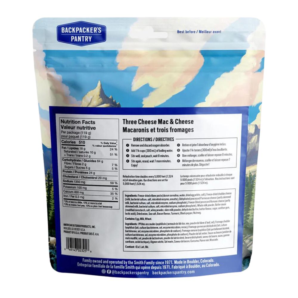Three Cheese Mac & Cheese - Backpacker's Pantry Freeze Dried Meal