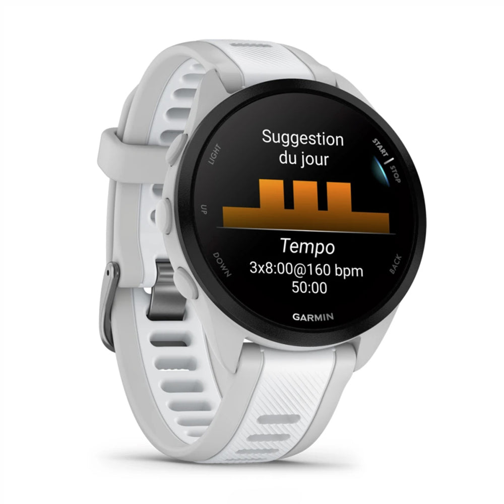 Montre d'entraînement Garmin Forerunner 165 Music – Blanc et gris clair