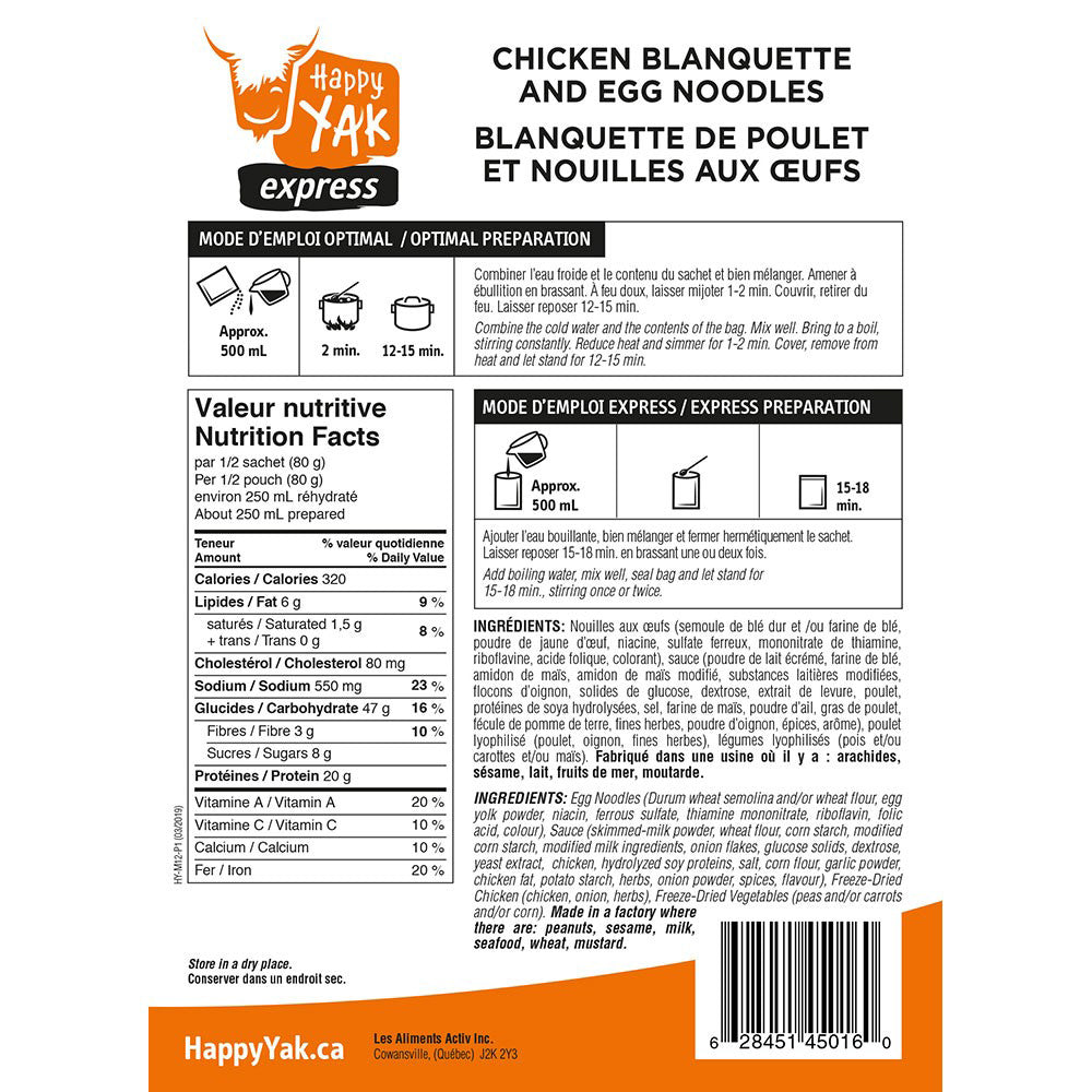 Chicken Blanquette and Egg Noodles - Happy Yak Freeze-Dried Meals