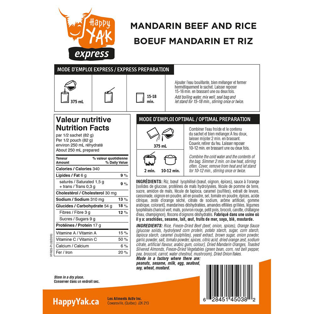 Mandarin Beef and Rice - Happy Yak Freeze-Dried Meals