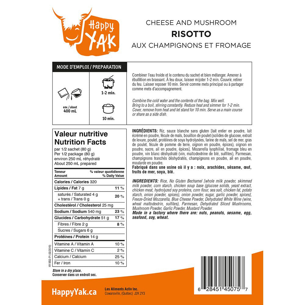 Mushroom & Cheese Risotto - Happy Yak Freeze-Dried Meals