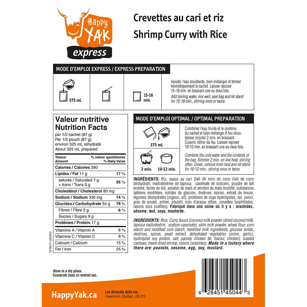 Shrimp Curry with Rice - Happy Yak Freeze-Dried Meals