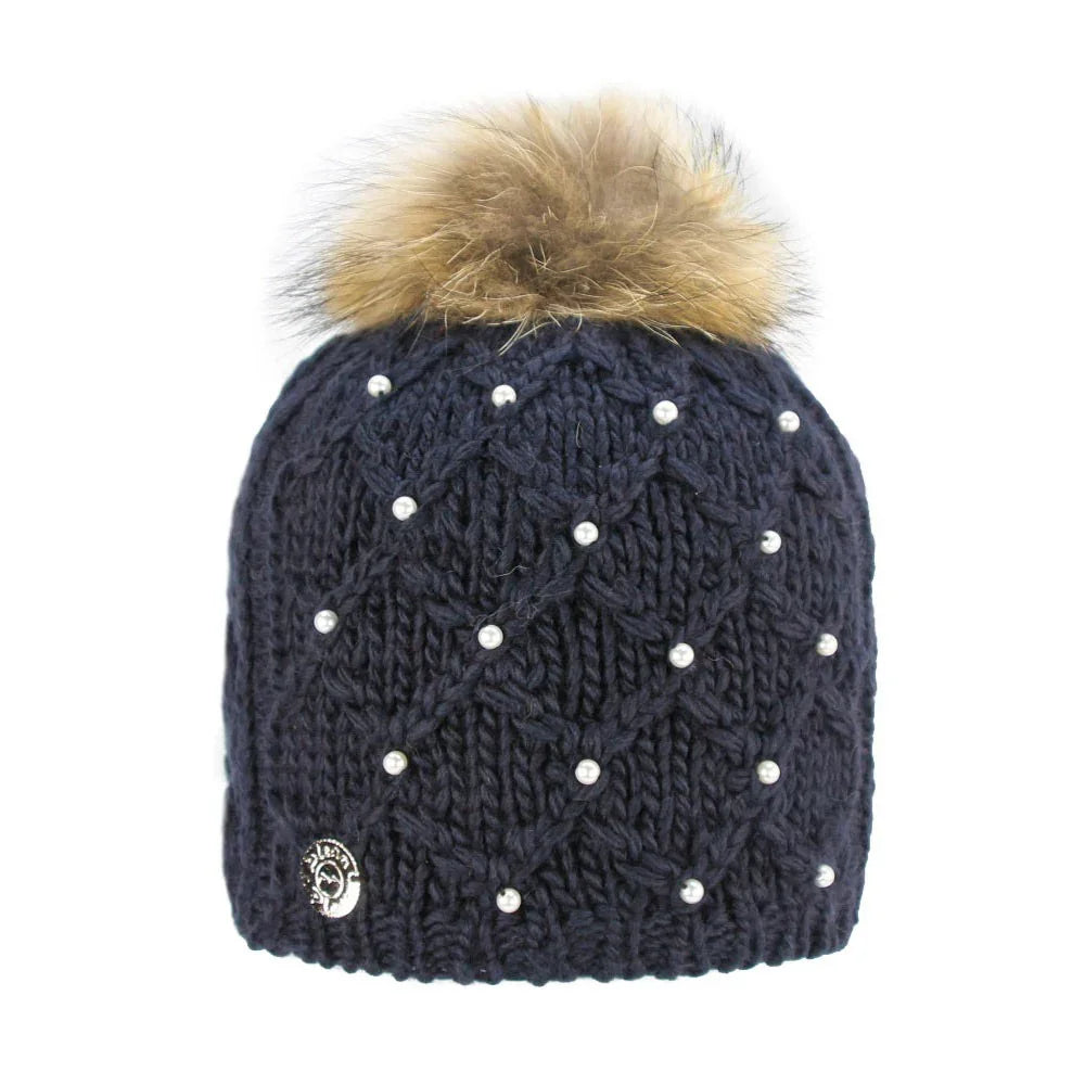 Pleau W's Pearl and Racoon Pompom Beanie