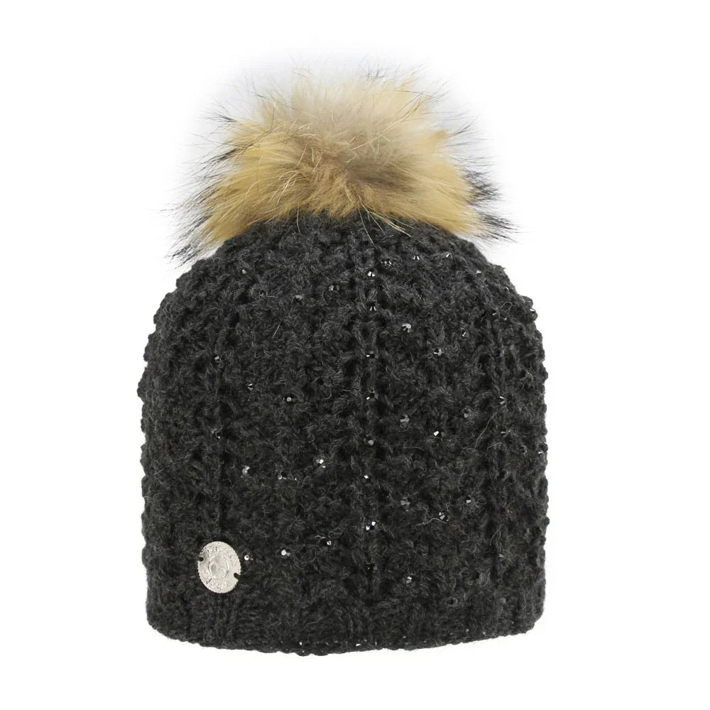 Pleau W's Hat with Jewel and Racoon Pompom