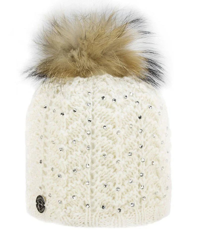Pleau W's Hat with Jewel and Racoon Pompom